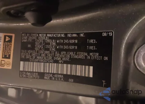 2019 Toyota Highlander Hybrid Xle z USA, uszkodzony, nr VIN 5TDJGRFHXKS075340